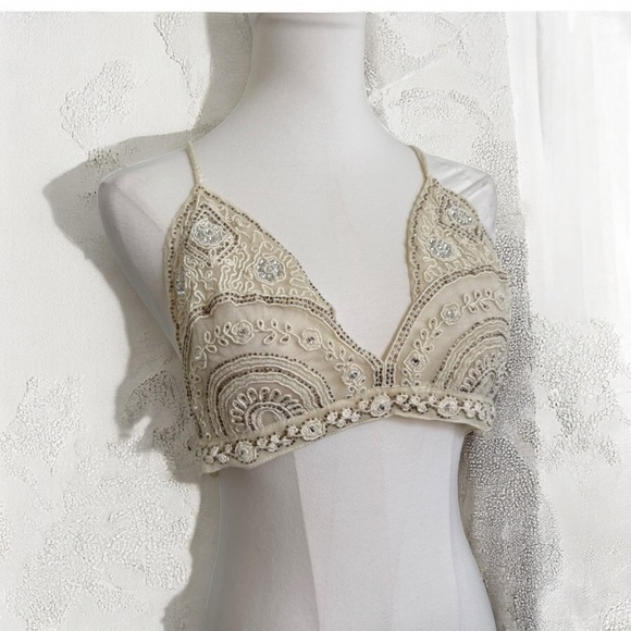 Free People Beaded Embroidered Bralette – Ivory Boho Festival Top - Picture 1 of 6